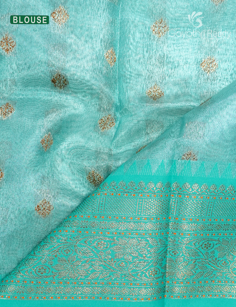 Semi Tissue Gadwal Saree in Cream and Sea Blue