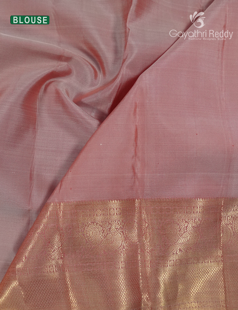 Pure Kanchipuram Silk Saree in Red and Pastel Pink (Broad Borders )