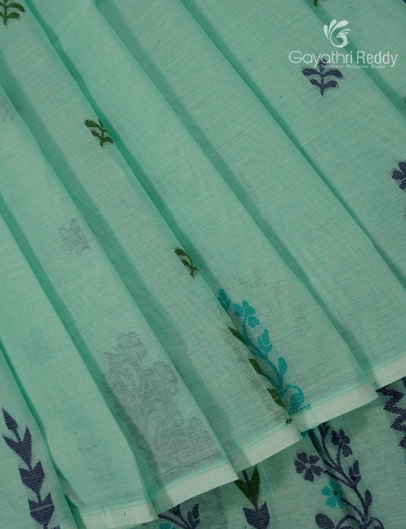 Jamdani Cotton Saree in Mint Green