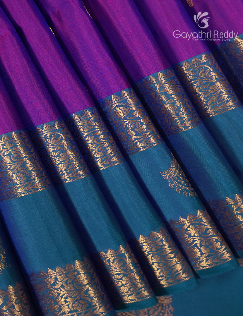 Pure Kanchi Soft Silk Saree in Dual Tone of Magenta and Teal Blue