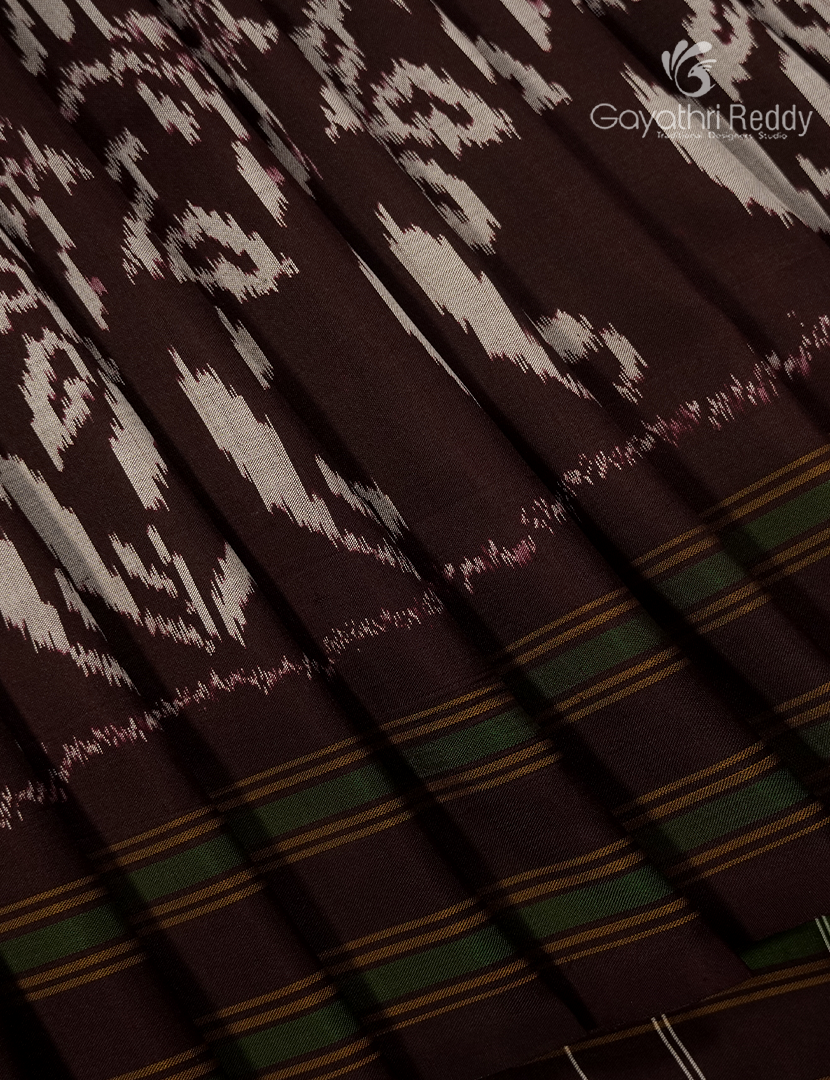 Pure Ikat Silk Saree in Brown