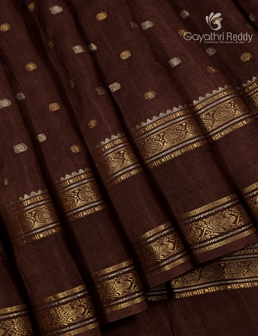Semi Mysore Crepe Saree in Brown