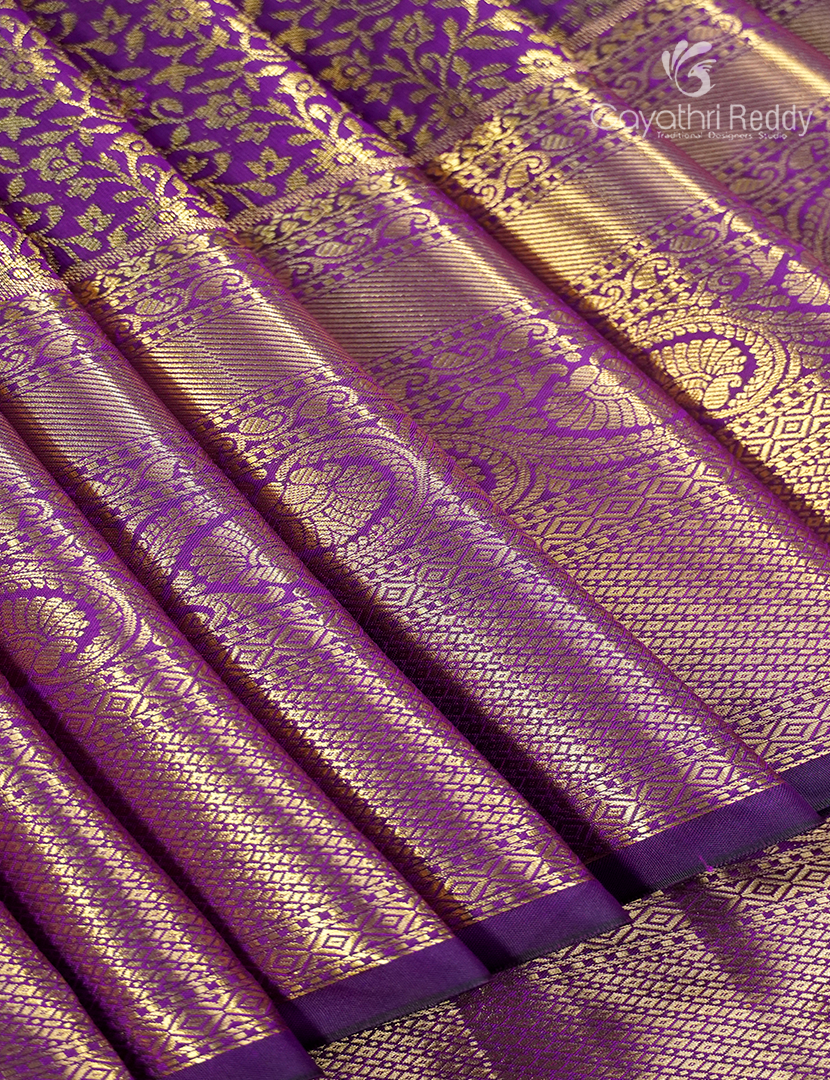 Semi Kanchipuram Silk Saree in Deep Purple