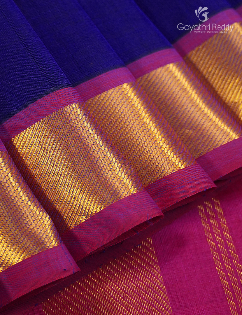 Pure Arani Sico Saree in Deep Blue and Lotus Pink