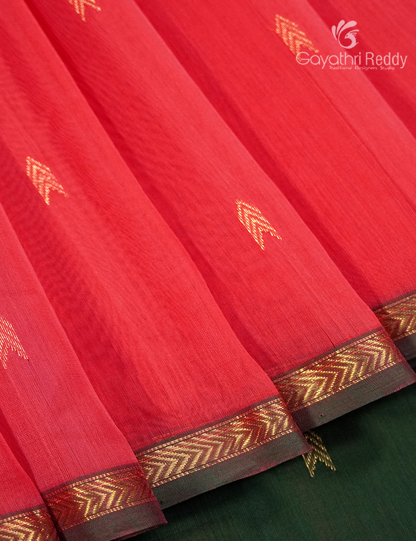 Pure Chanderi Sico Saree in Peach Pink and Deep Olive Green