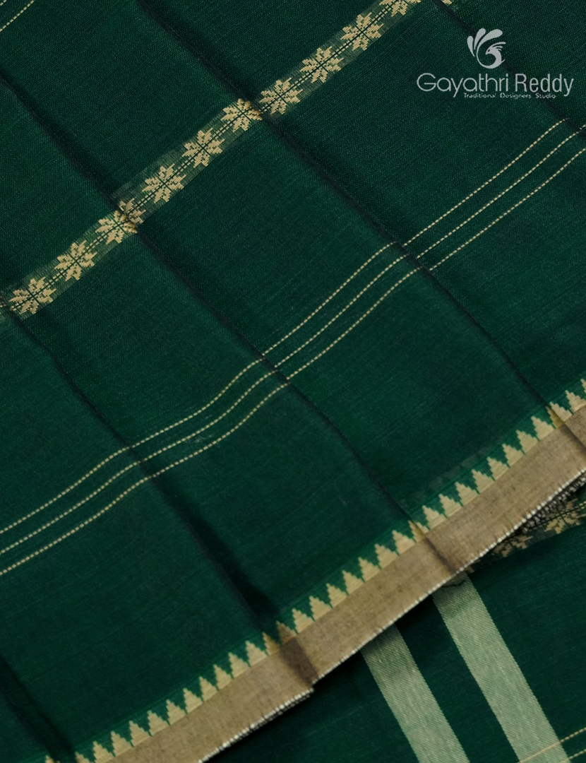 Pure Narayanpet Cotton Saree in Bottle Green