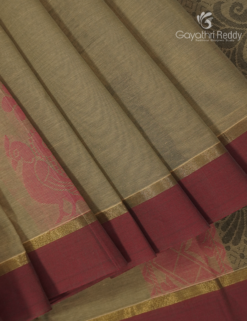 Pure Kanchi Cotton Saree in Light Beige