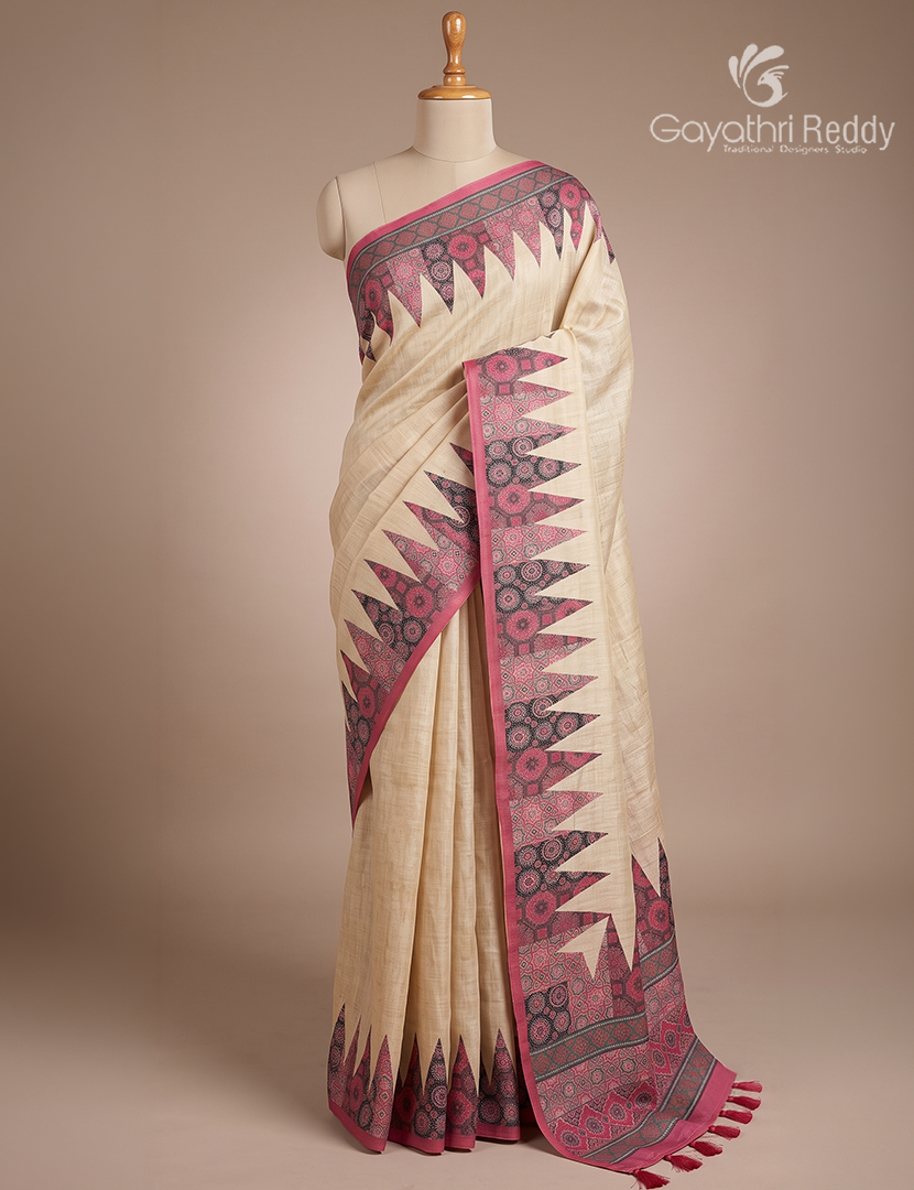 Pure Linen Saree in Cream