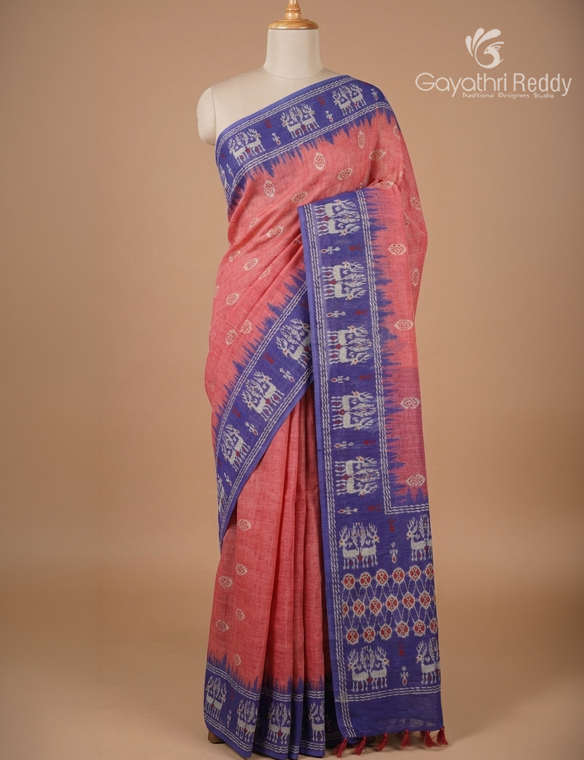 Linen Cotton Saree in Baby Pink
