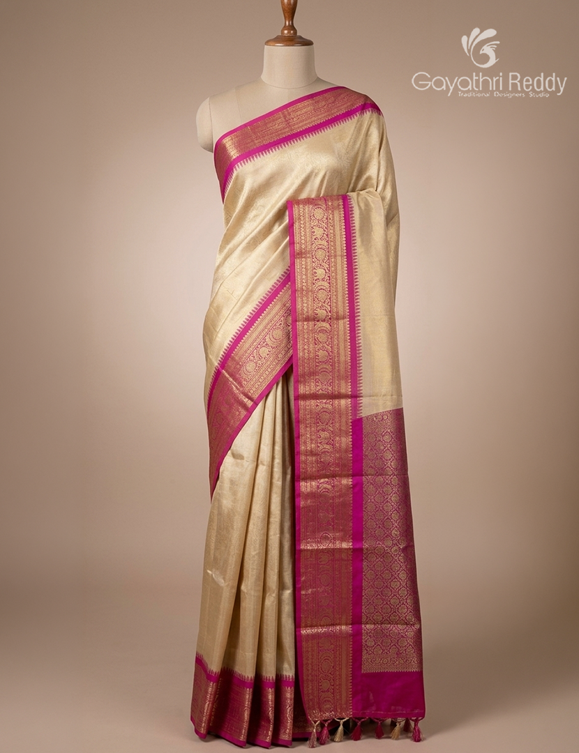 Semi Tissue Gadwal Saree in Off White and Blush Pink