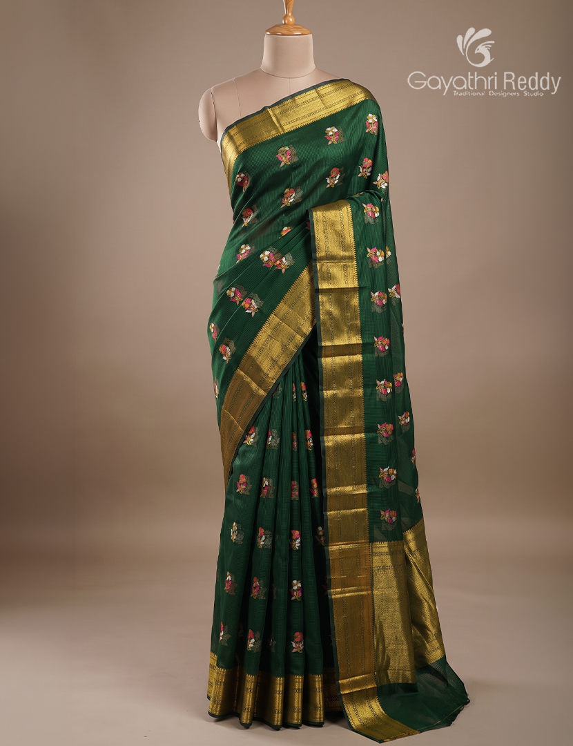 Pure Silk Kota Saree in Bottle Green