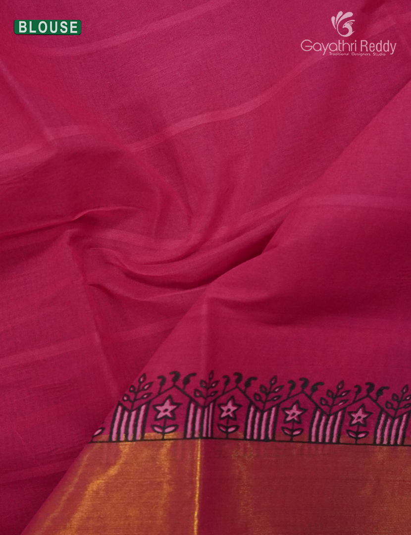 Cotton Printed Saree in Rani Pink