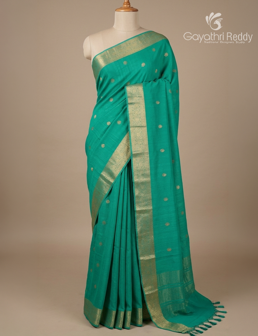 Semi Mysore Crepe Saree in Sea Foam Green