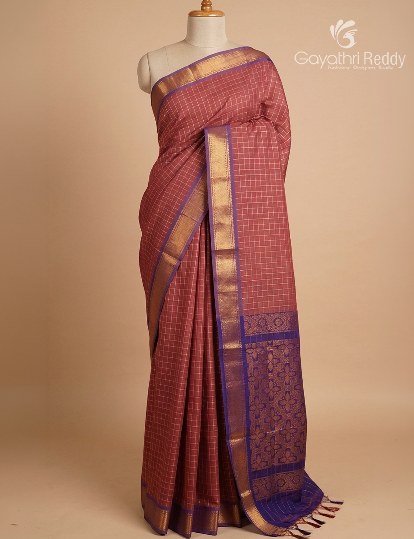 Kanchipuram Sico Saree in Peach and Purple
