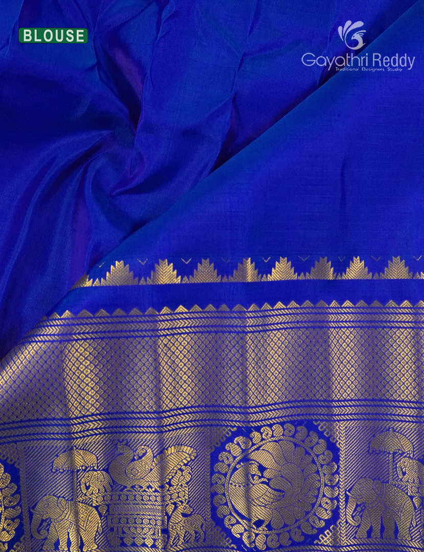Pure Gadwal Silk Saree in Deep Violet and Blue