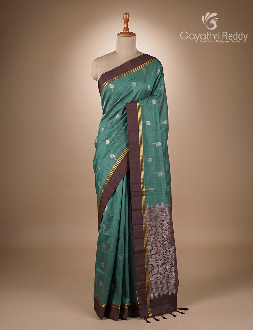 Light weight Kanchipuram Silk Saree in Deep Teal Green and Deep Snuff