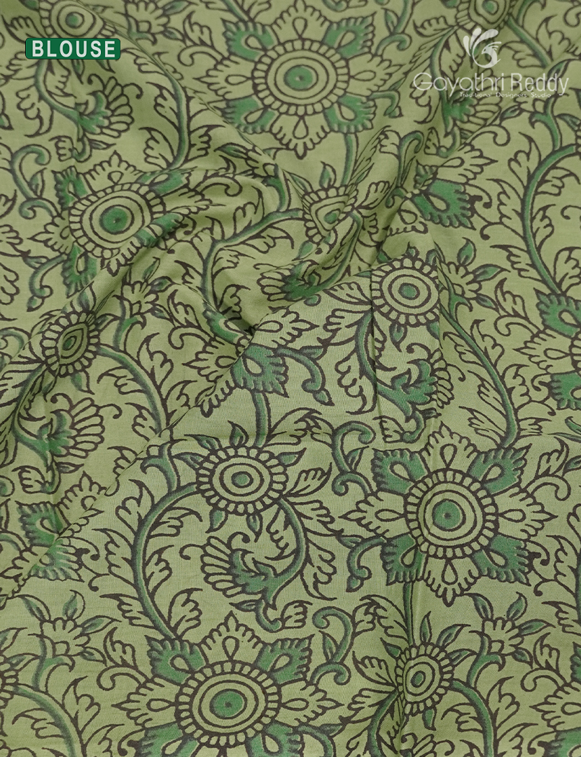 Premium Quality Cotton Kota Saree in Sage Green and Black