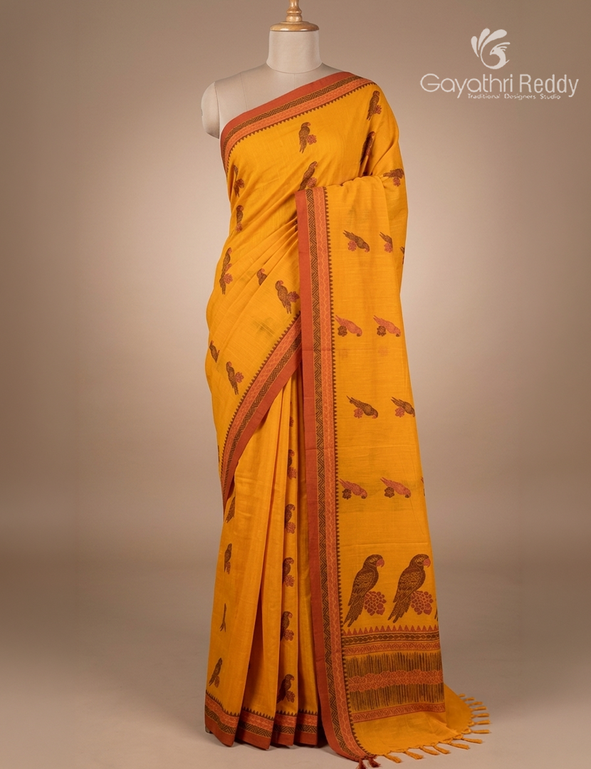 Pure Kanchi Cotton Saree in Orange