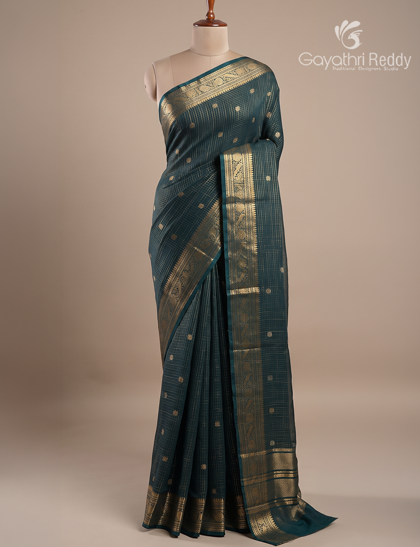 Semi Mysore Crepe Saree in Deep Green