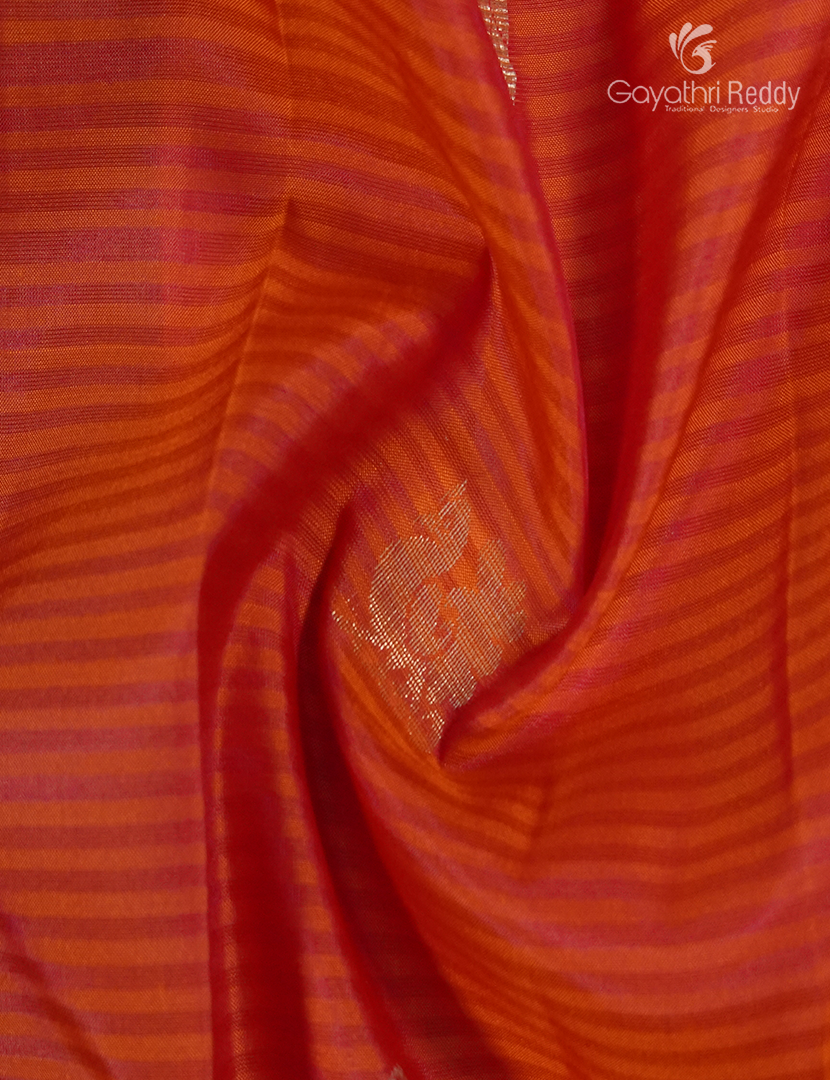 Pure Kanchipuram Silk Saree in Orange and Rani Pink