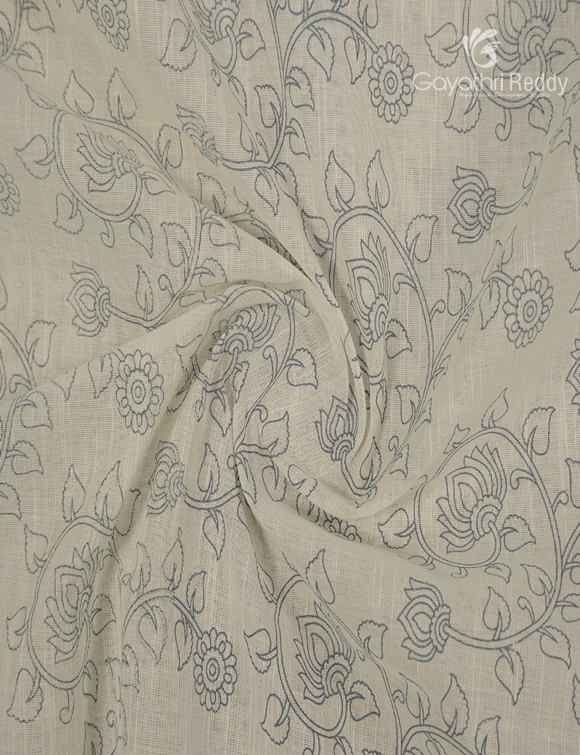Pure Kanchi Cotton Printed Saree in Ivory and Peach