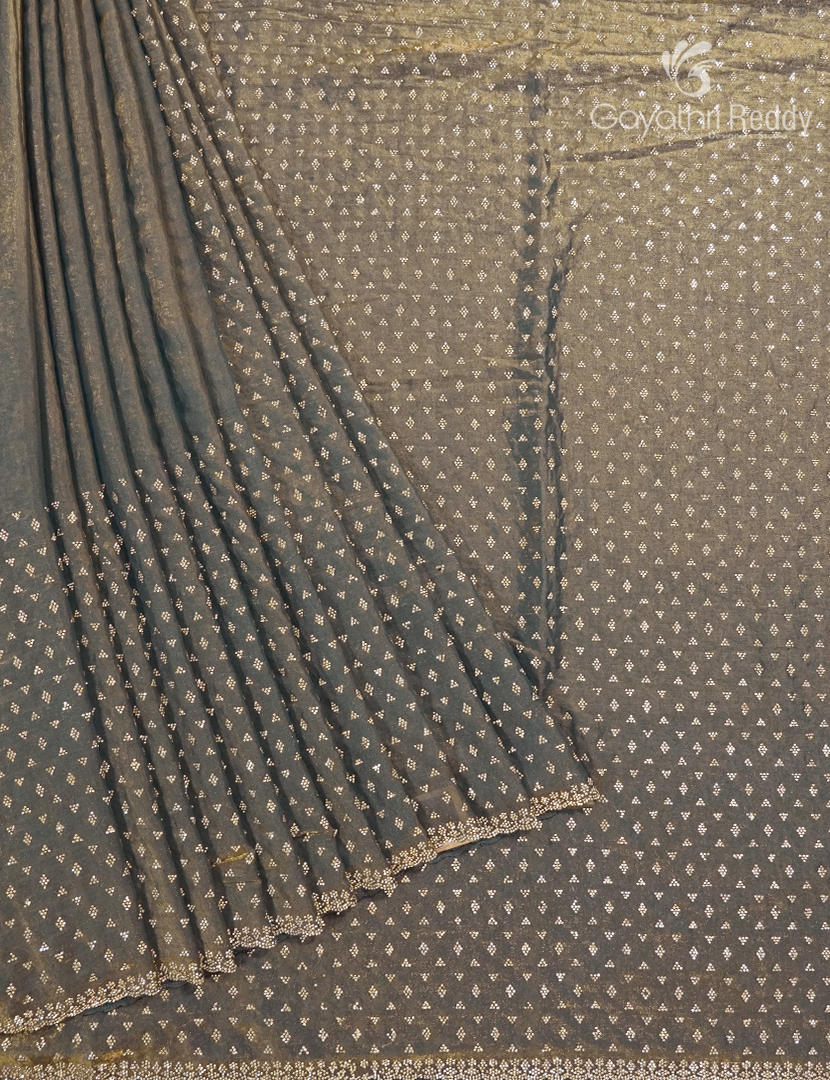 Organza Fancy Saree in Olive Grey