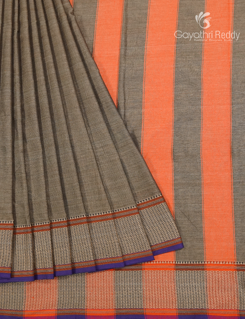 Pure Narayanpet Cotton Saree in Olive Grey