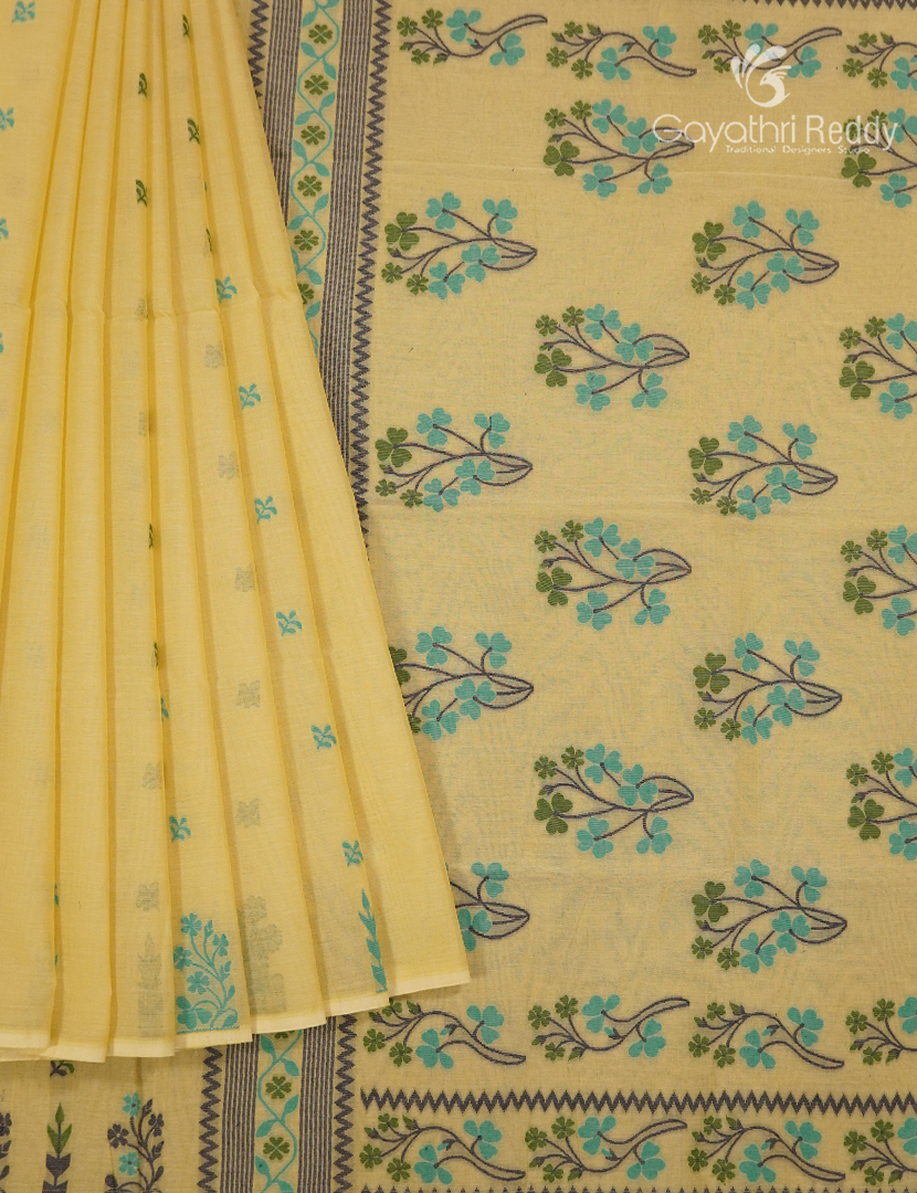 Jamdani Cotton Saree in Yellow