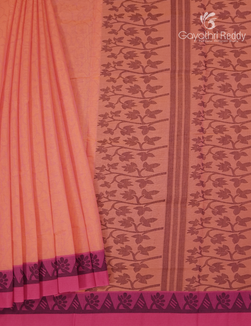 Pure Kanchi Cotton Saree in Peach