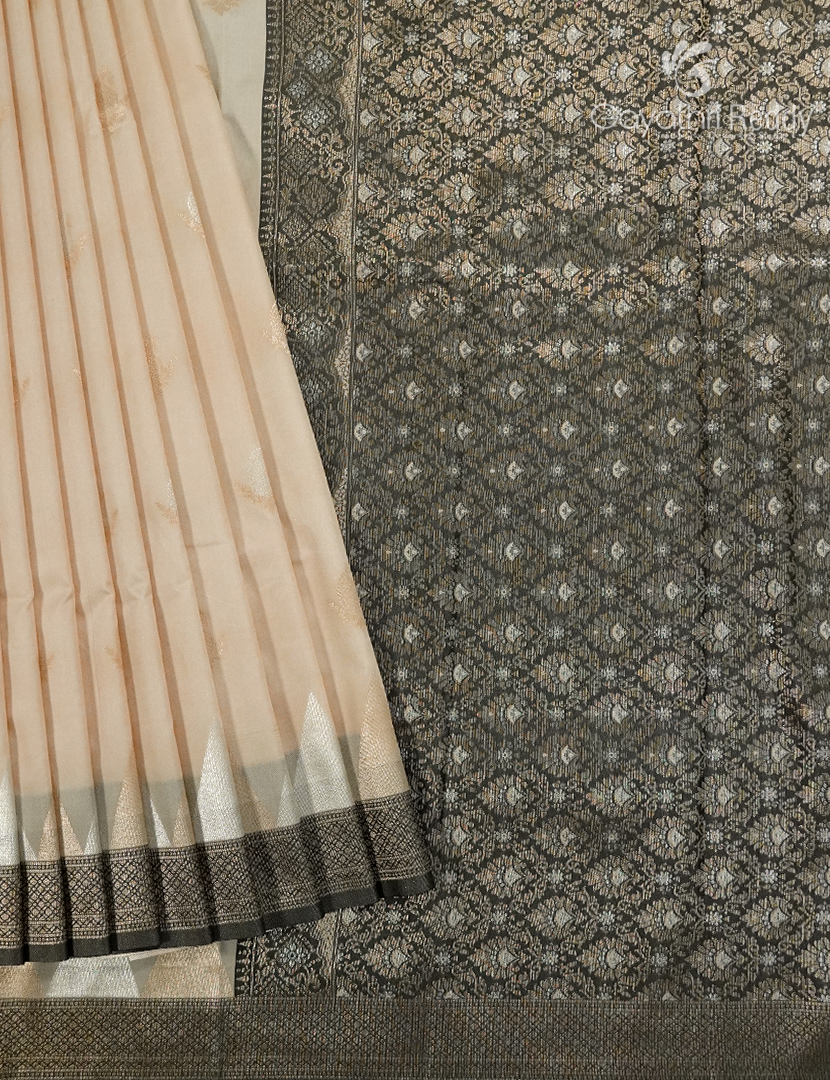Semi Kanchipuram Art Silk Saree in Ivory and Black