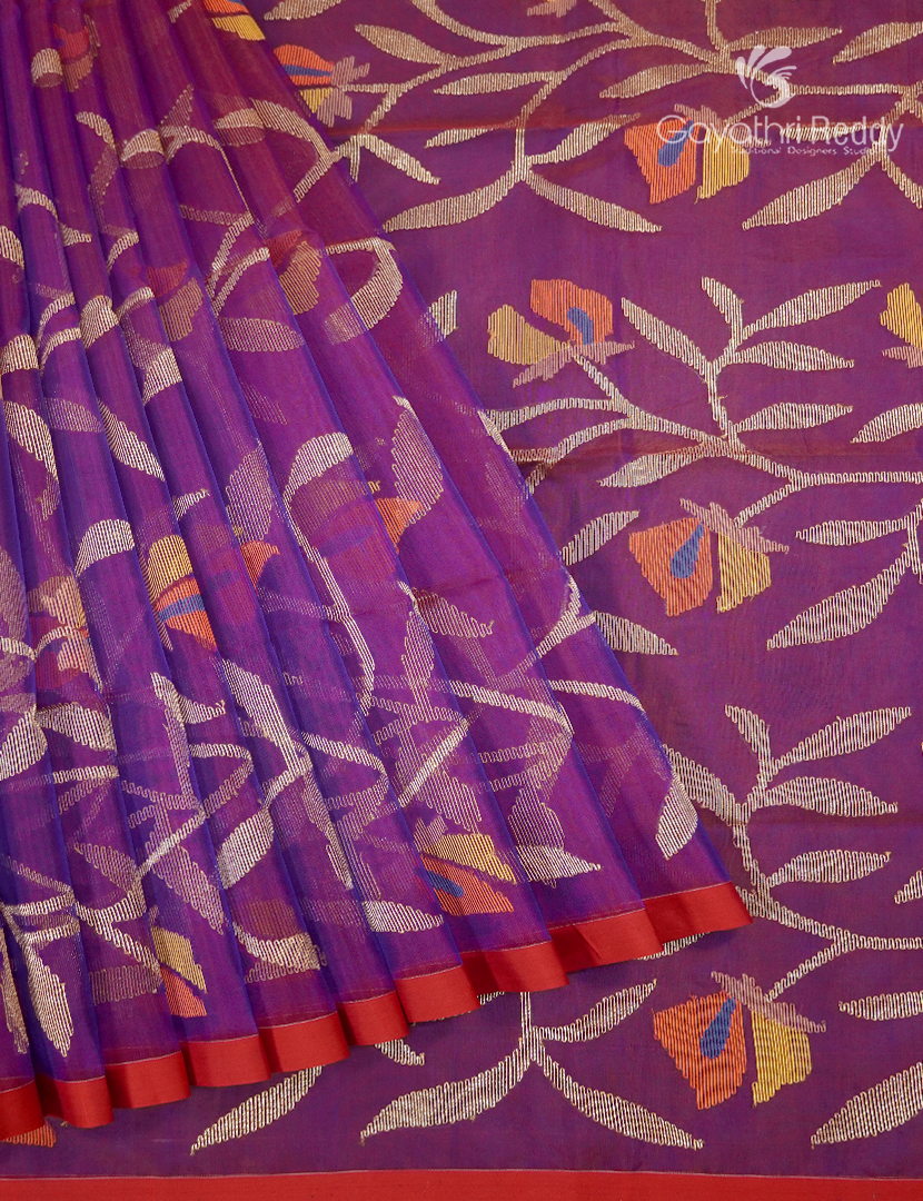 Pure Jamdani Kora Saree in Magenta
