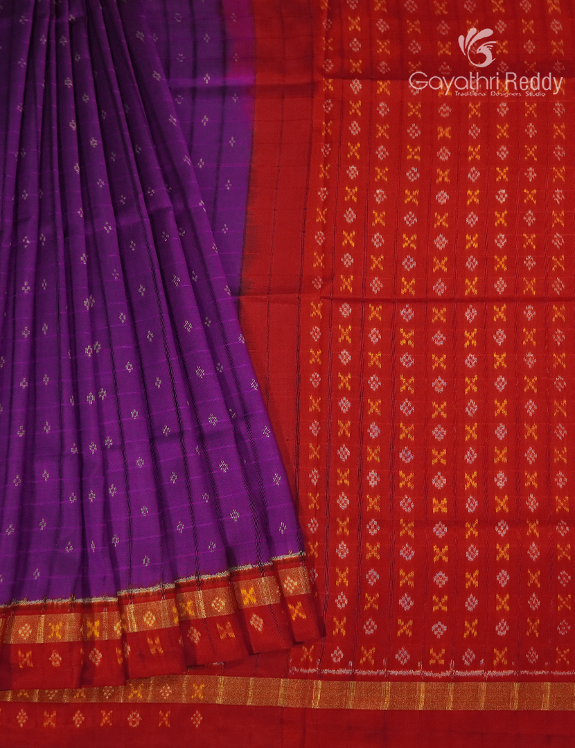 Pure Ikat Silk Saree in Purple and Red