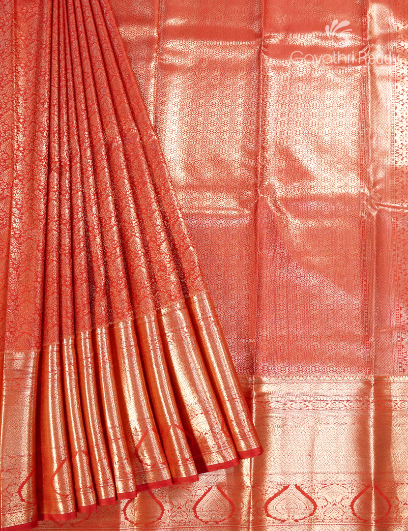 Semi Kanchipuram Silk Saree in Orange