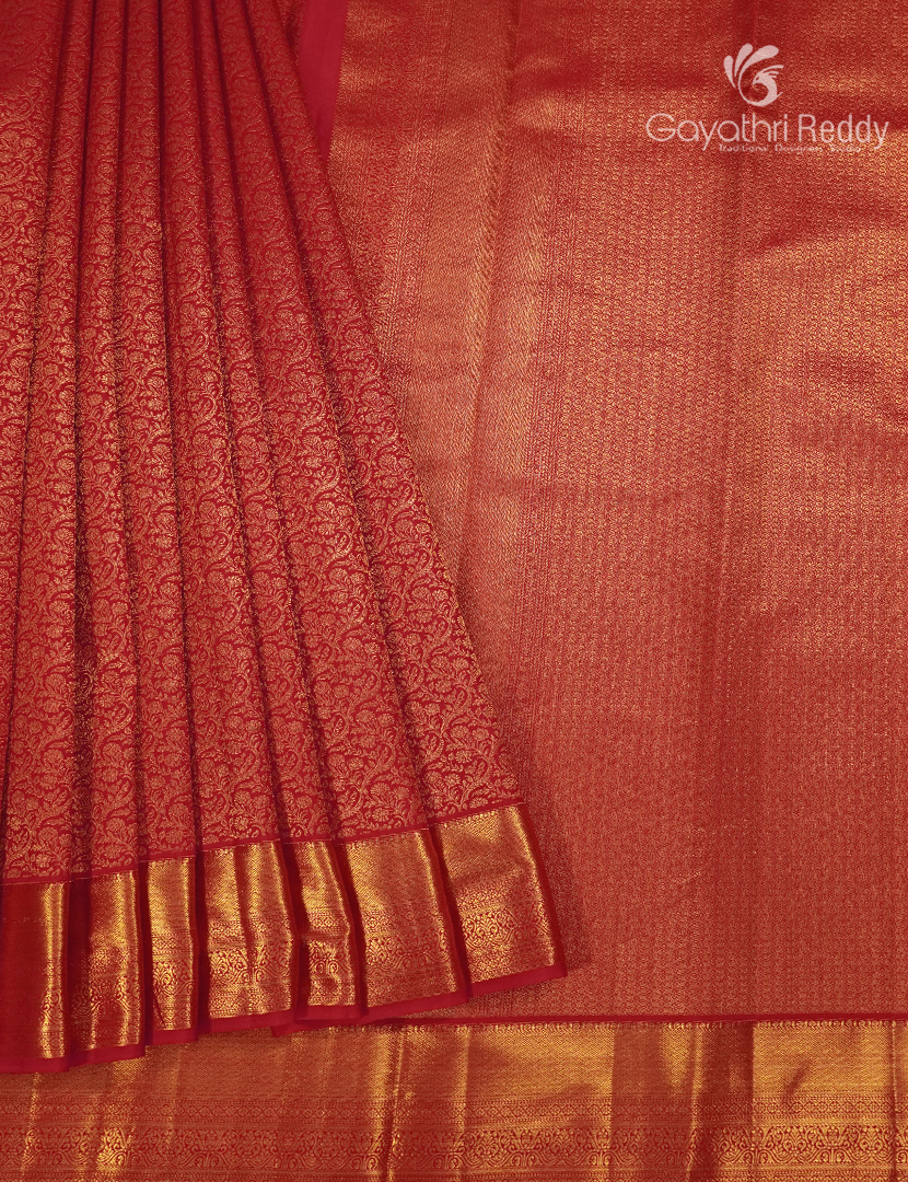 Pure Kanchipuram Silk Saree in Bridal Red ( Brocade Pattern )