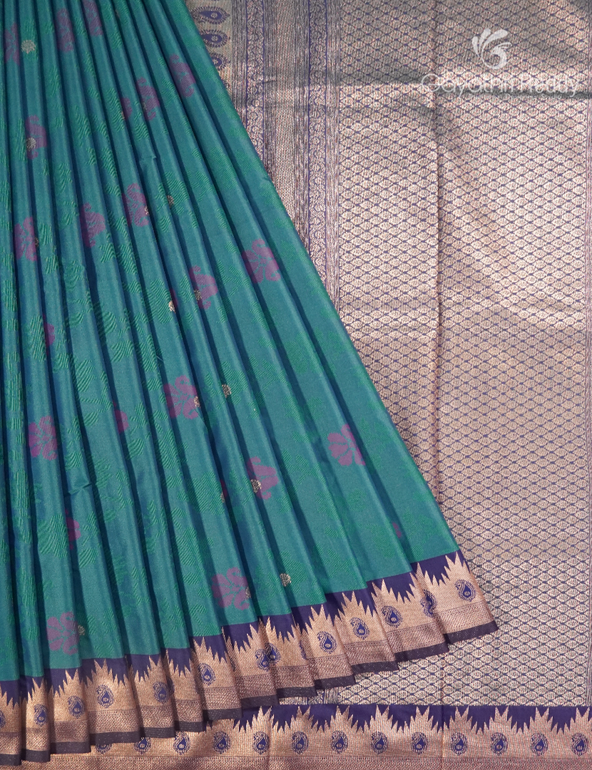 Semi Kanchipuram Art Silk Saree in Peacock Green