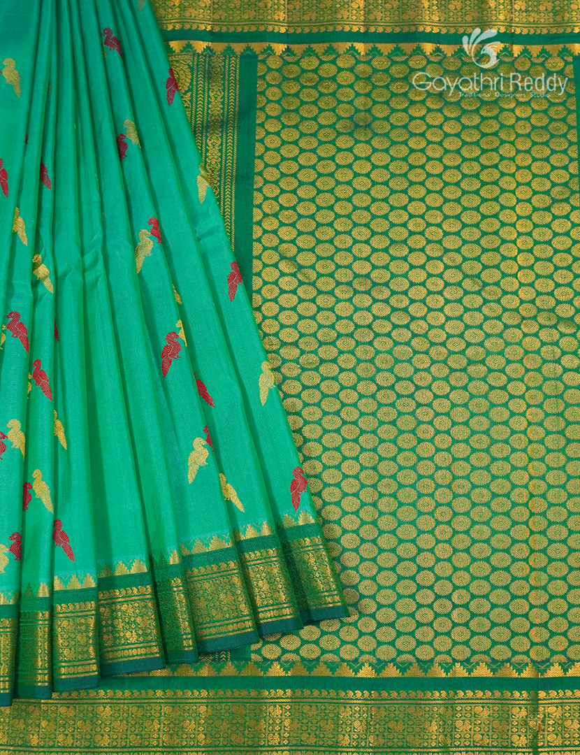 Pure Gadwal Silk Saree in Sea Green and Bottle Green