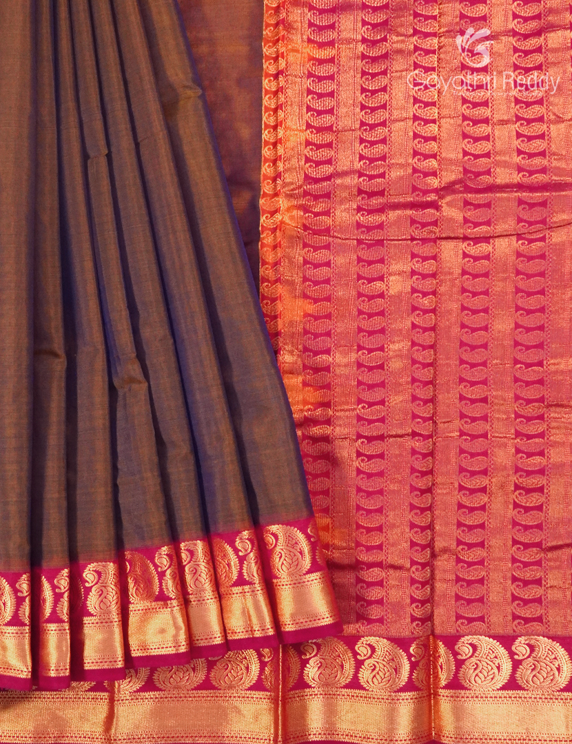 Pure Kanchi Sico Saree in Dual tone of Brown and Red
