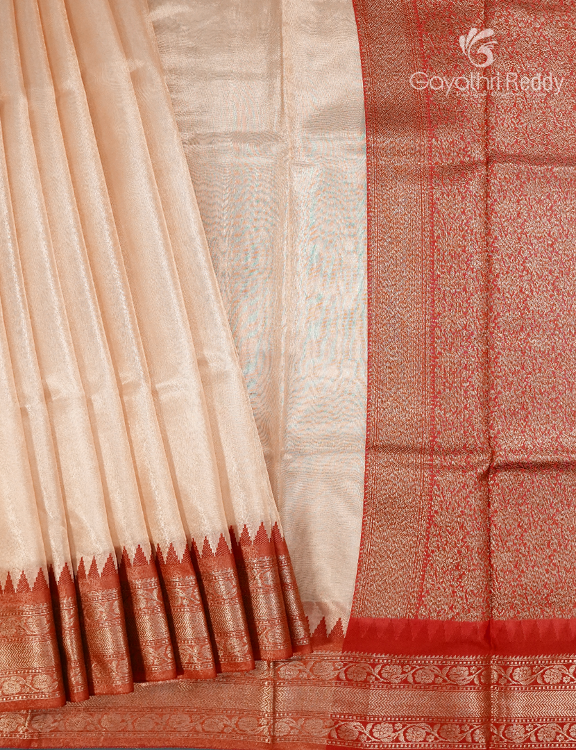 Semi Tissue Gadwal Saree in Cream and Rust Orange