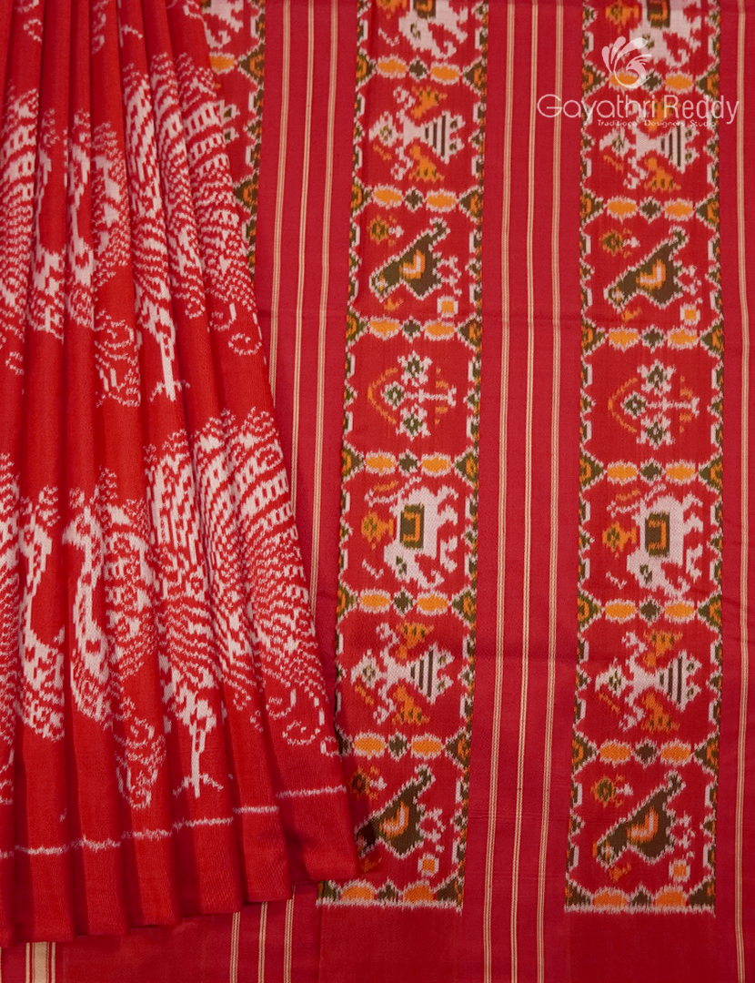 Pure Ikat Silk Saree in Red