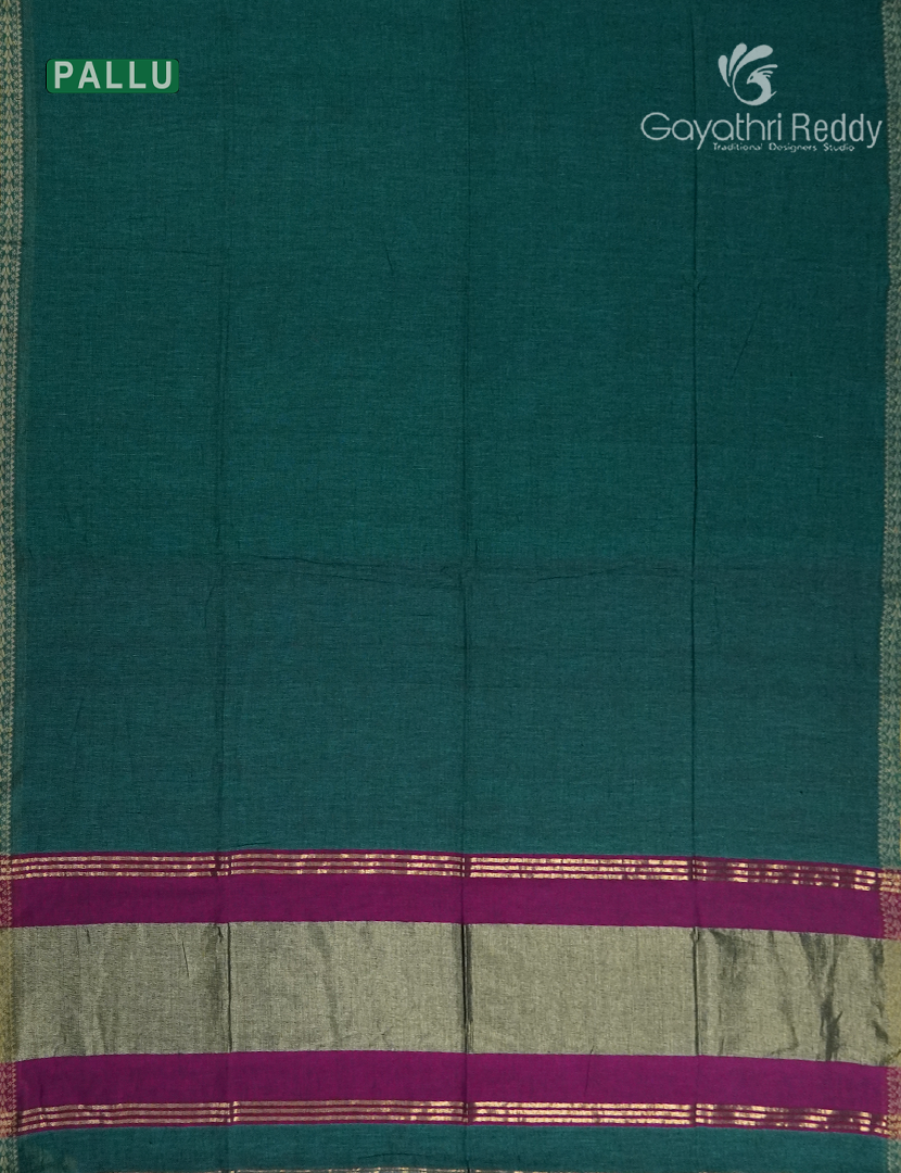 Jamdani Cotton Saree in Deep Rama Green