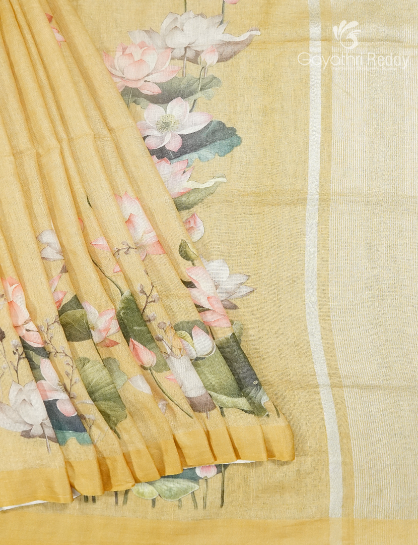 Pure Linen Saree in Yellow