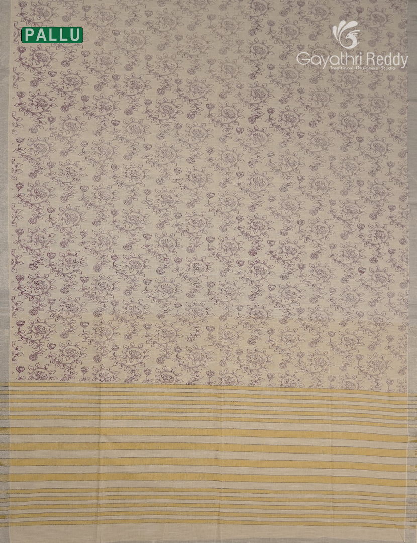 Pure Kanchi Cotton Printed Saree in Ivory and Mustard