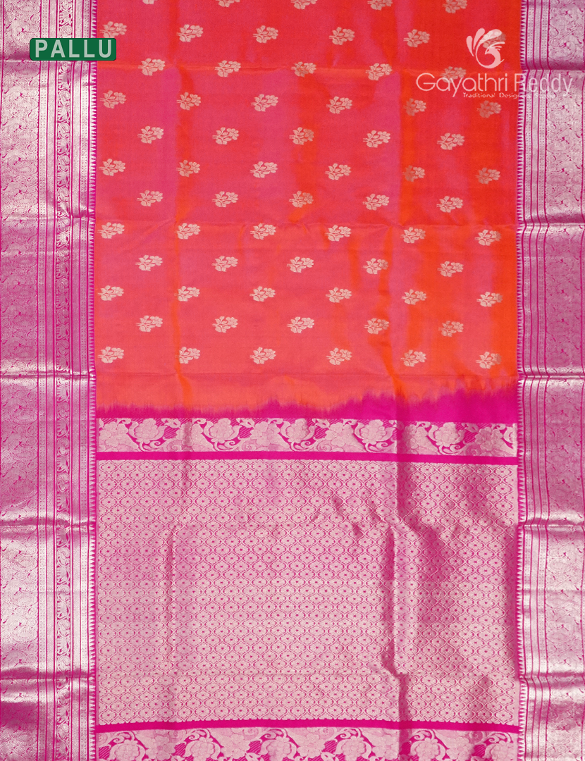 Pure Venkatagiri Silk Saree in Peachish Orange and Pink