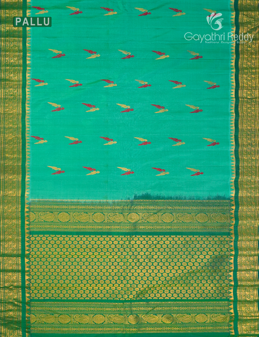 Pure Gadwal Silk Saree in Sea Green and Bottle Green