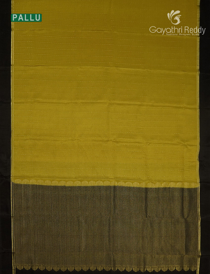 Pure Mysore Silk Saree in Dry Mehendi and Deep Brown