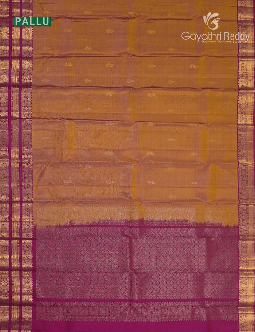 Pure Kanchipuram Silk Saree in Mustard and Rani Pink