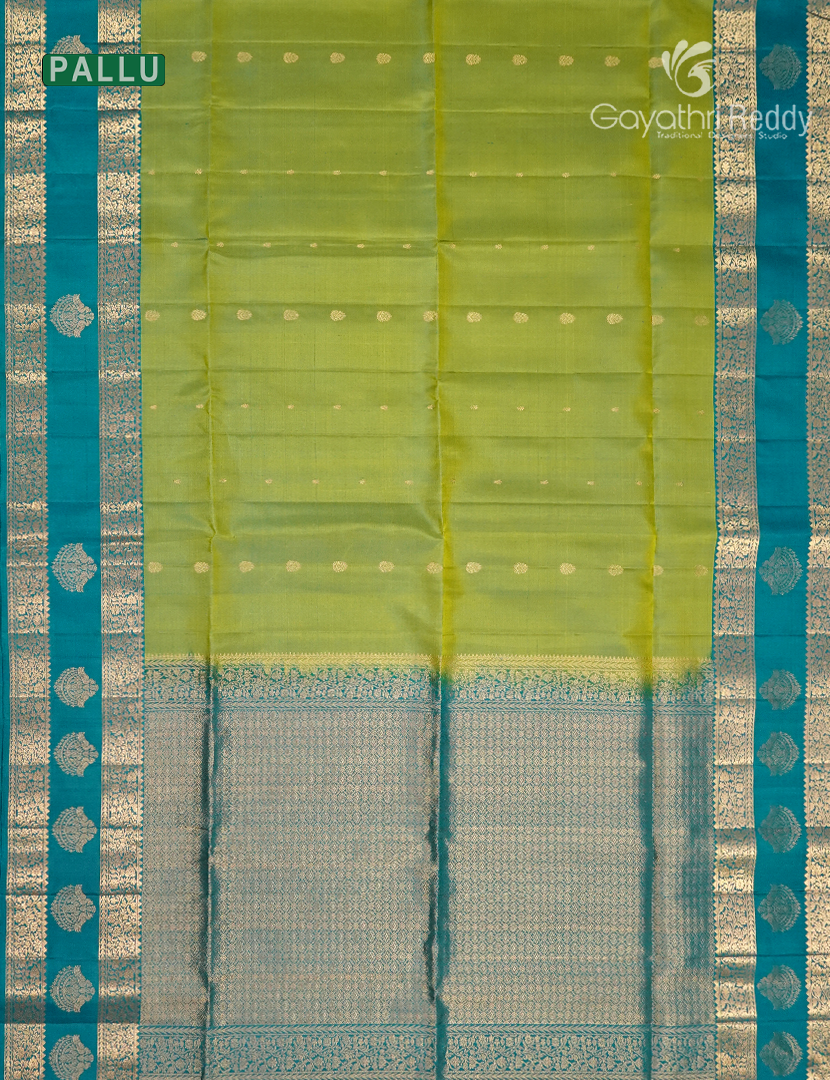 Pure Kanchipuram Soft Silk Saree in Parrot Green and Teal Green