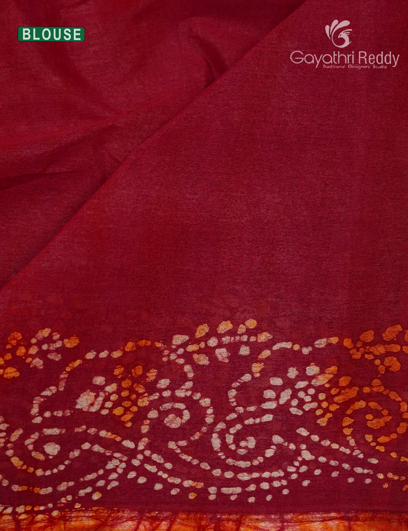 Cotton Batik Print Saree in Deep Red