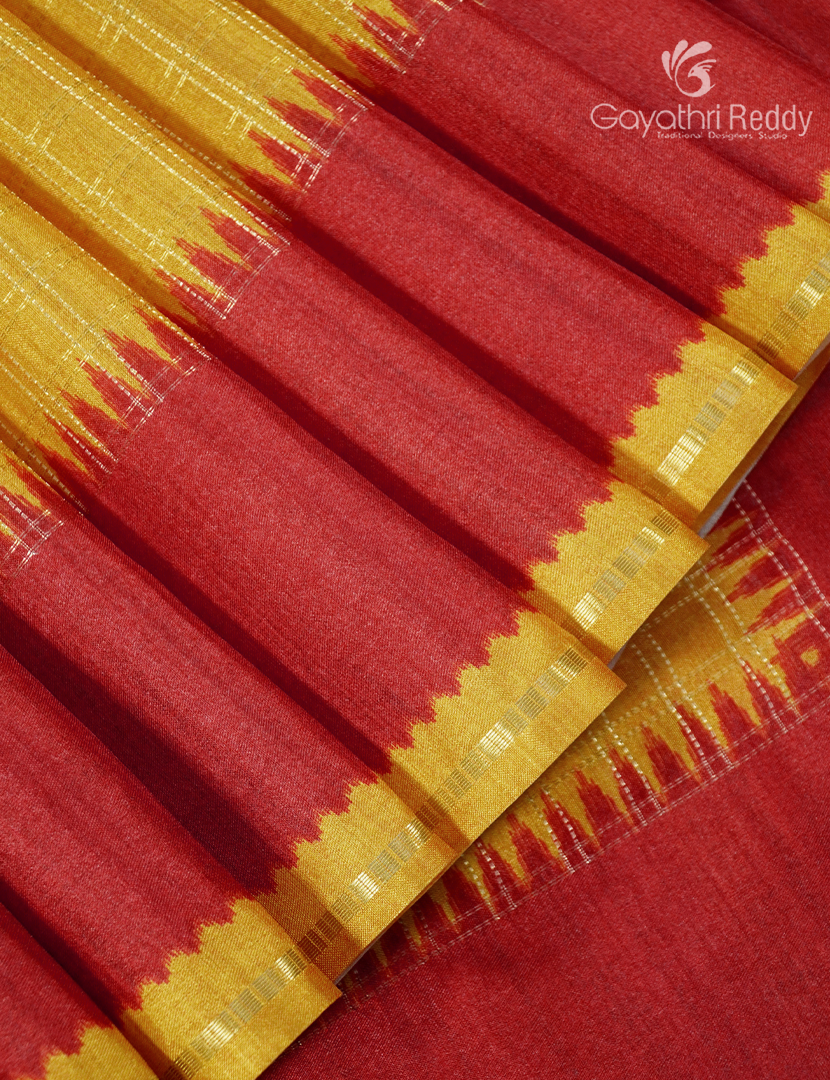 Semi Tussar Saree in Yellow and Red