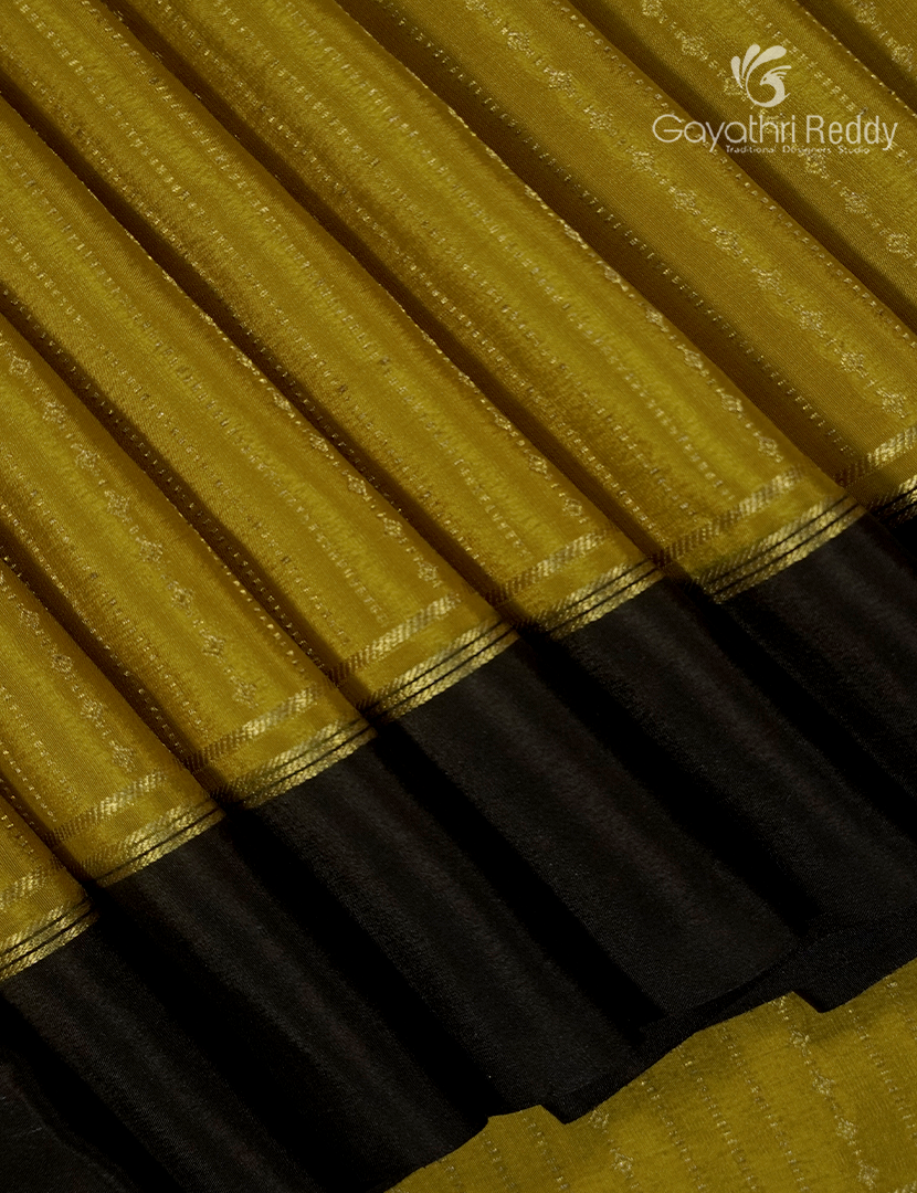 Pure Mysore Silk Saree in Dry Mehendi and Deep Brown